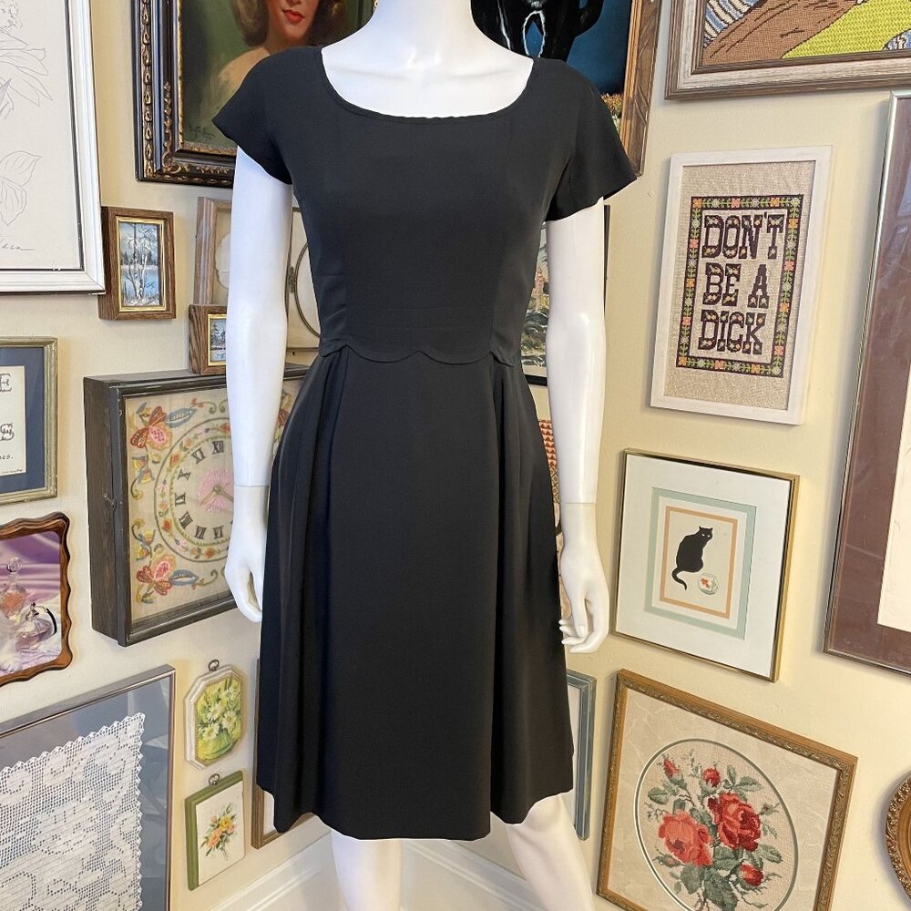 50s Vintage Nathan-Strong by August Black Cap Sleeve Scoop Neck Dress Size SM